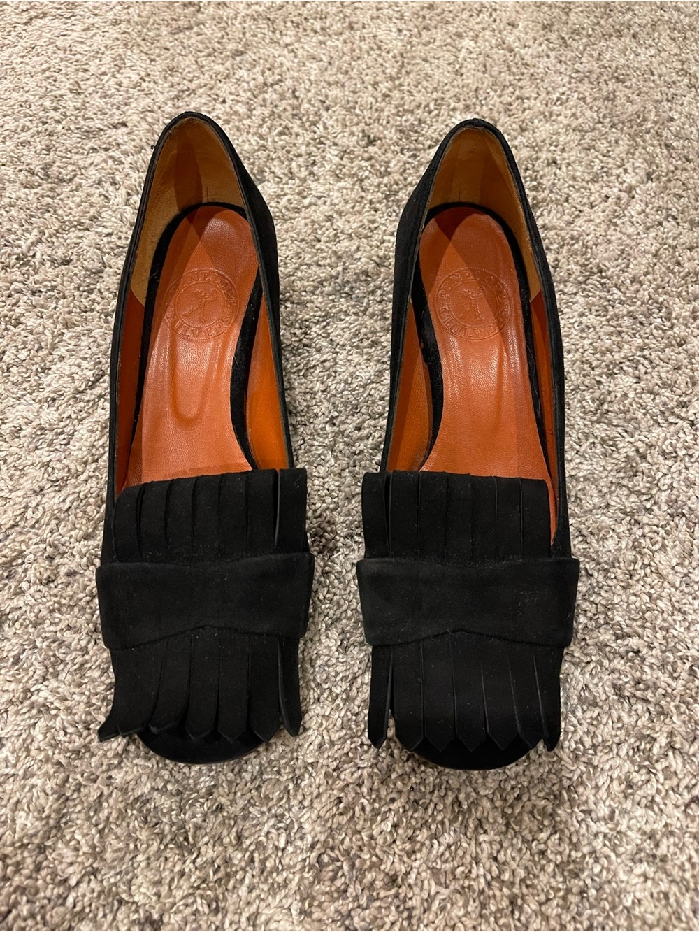 Penelope Chilvers Black Suede Kiltie Loafers